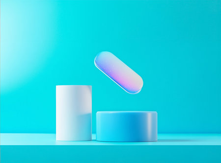 3d render, abstract minimal scene with geometric shapes, podiums.の素材