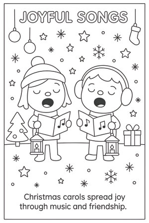 Joyful Songs Coloring Page â Children Singing Christmas Carols Printableの素材