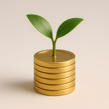 3D Growing Coins with Plant Icon for Investment and Sustainable Financeの素材