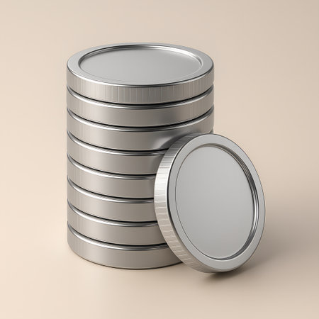 3D Silver Coin Stack Icon for Banking, Savings, and Wealth Conceptsの素材
