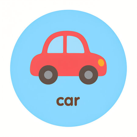 Car Flashcard Illustration â Cute Vehicle Icon for Preschool Transportation Learningの素材