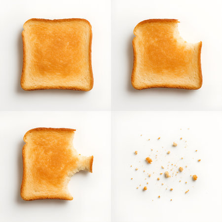 Realistic toasted Bread Bite Sequence step by stepの素材