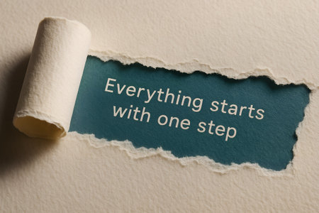 Torn Paper Quote âEverything Starts with One Stepâ â Motivational Message for New Beginningsの素材