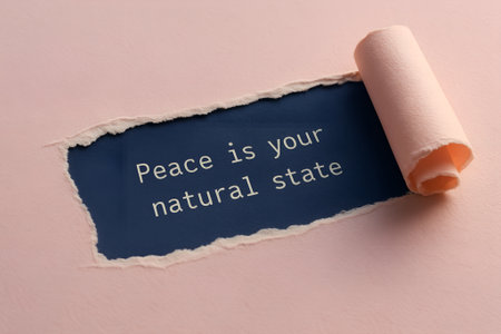Torn Paper Quote âPeace Is Your Natural Stateâ â Minimal Motivational Design on Blue Paperの素材
