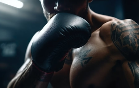 Boxer in boxing gloves fighting in the gym. boxer training.の素材