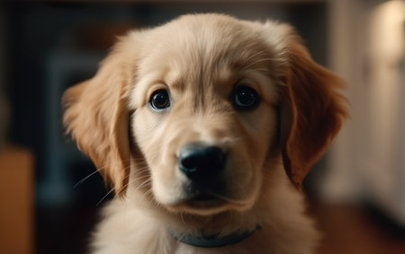Cute Golden Retriever Puppy Close-up Portraitの素材