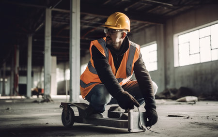 Engineer or architect working on a construction site with a sawの素材