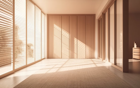 Empty room with window and sunlight. 3D Rendering mock upの素材