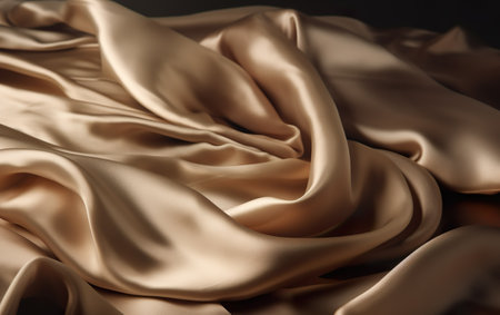 Golden satin fabric on dark background, closeup. luxury backgroundの素材