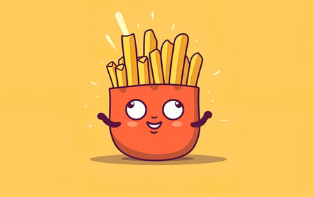 Funny smiling french fries. Vector flat cartoon character illustration icon designの素材
