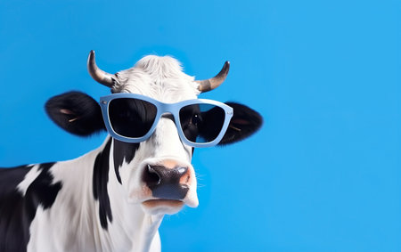Cow wearing sunglasses on blue background. close-upの素材