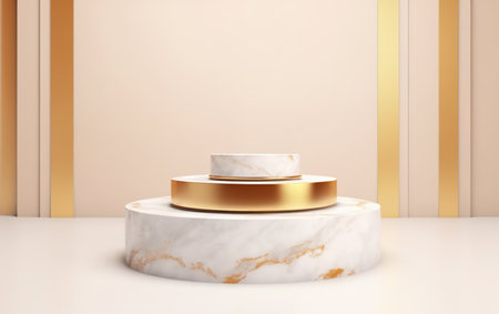 3d render of podium with gold pedestal. abstract background.の素材