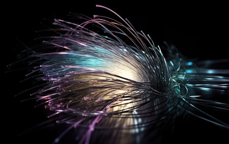 3D rendering of abstract technology digital hi tech fiber optic background.の素材