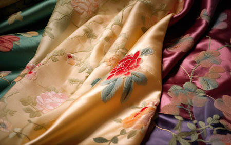 Colorful fabric as a background, close-up, selective focusの素材