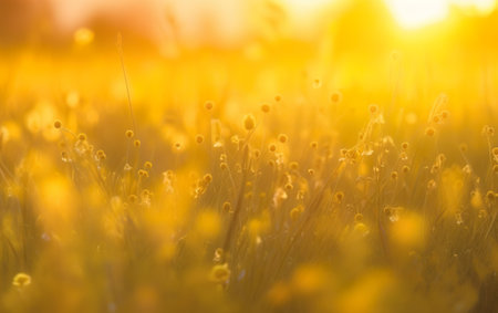 Sunset on the meadow with wildflowers. soft focus.の素材