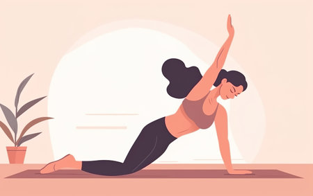 Young woman practicing yoga in the morning. Vector illustration in flat styleの素材