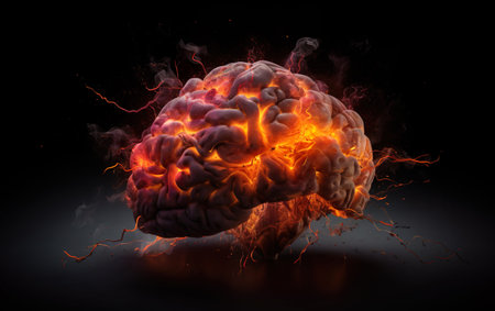 Concept art of a human brain exploding with knowledge. AI, Generative AIの素材