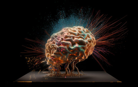 Concept art of a human brain exploding with knowledge. AI, Generative AI.の素材