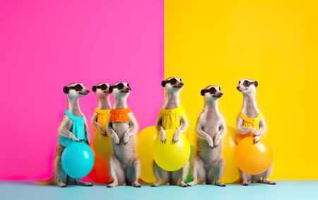 Creative animal concept. Meerkat Group. AI, Generative AIの素材