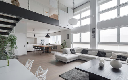 Interior of a modern renovated apartment. AI, Generative AI.の素材