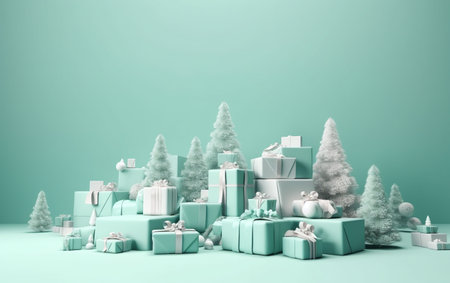 Christmas background with Christmas gifts decoration. AI, Generative AIの素材