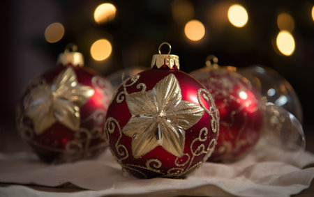 Red Christmas decoration balls. AI, Generative AIの素材