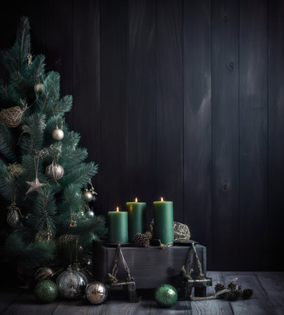 Christmas background with tree and decor. AI, Generative AIの素材
