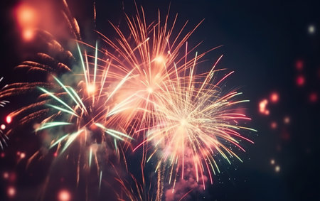Colorful firework with bokeh background. New Year celebration. AI, Generative AIの素材