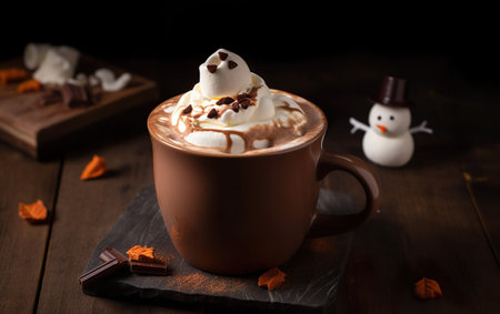 Hot chocolate with melted snowman. AI, Generative AIの素材