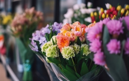 A bouquet of beautiful spring flowers is for sale. AI, Generative AIの素材