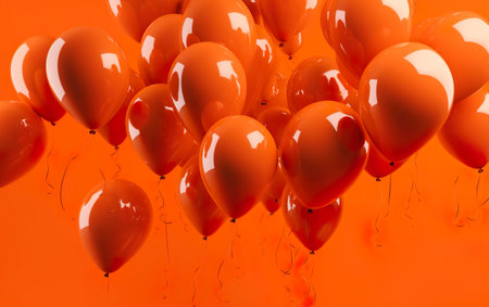 A generative AI image of orange helium party balloons. AI, Generative AIの素材