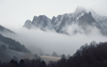 Mountains in the fog. AI, Generative AIの素材