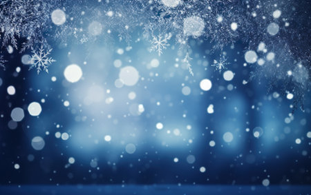 Christmas winter background with snow and blurred bokeh. AI, Generative AIの素材