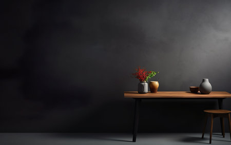 dark background wall with empty table for montageの素材