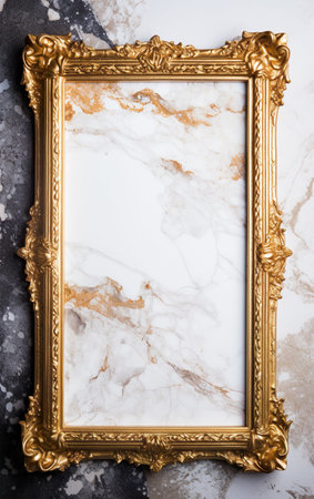 Golden frame on a marble backgroundの素材