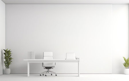 White open space office interior mock up wallの素材