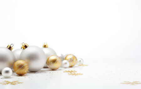 Christmas white background with Christmas ballsの素材