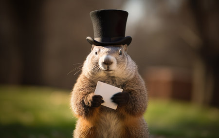 Groundhog Day groundhog holding a mock up card groundの素材