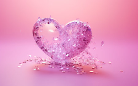 Glitter heart dissolving into pieces on pink backgroundの素材