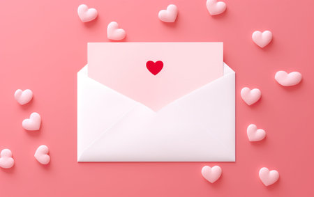 Red paper envelope with blank white note mockupの素材