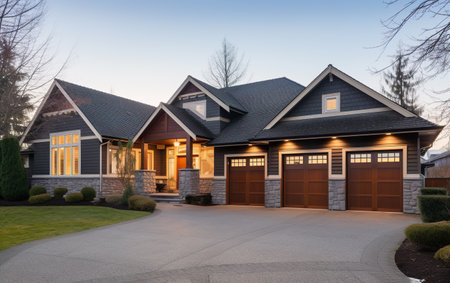 Luxury house exterior with brick and siding trimの素材