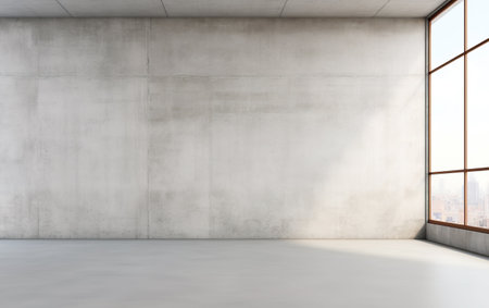 Blank white wall in concrete office with large windの素材