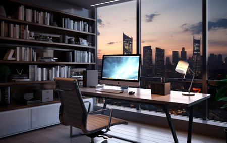 Contemporary office room interior with computerの素材