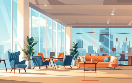 Contemporary coworking interior with bannerの素材