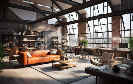 Modern loft office interior with furnitureの素材