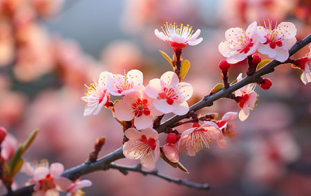 Pink peach flower on a spring dayの素材