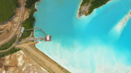 Artificial lake for discharging chemical waste from a chemical plant. Environmental pollution....
