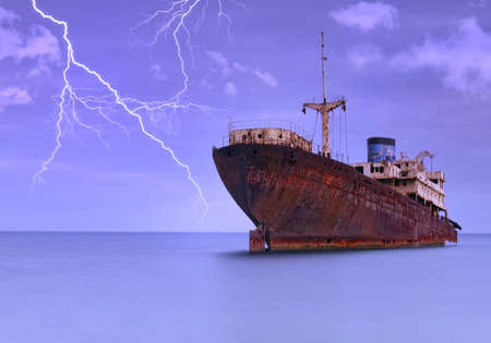 Ship under a storm.の写真素材