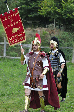 CARABANZO, SPAIN - AUGUST 21: Recreation of the battle between the Romans and Asturian on August 21, 2011 in Carabanzo, Spain.のeditorial素材