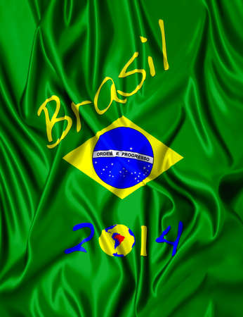 Fabric illustracion Brazilian flag and date of 2014 のeditorial素材
